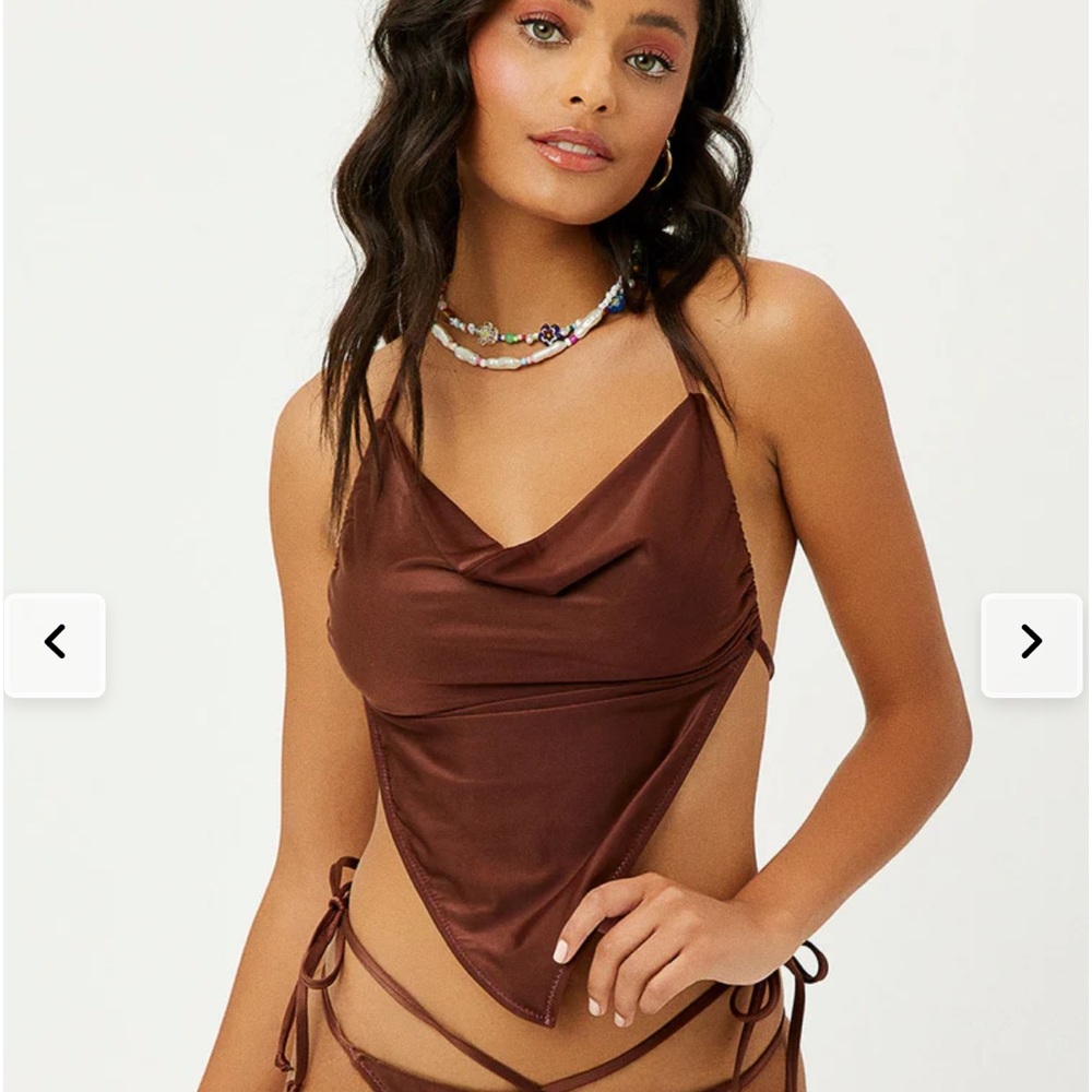 FRANKIES BIKINIS Indy Satin Halter Bikini Top COLOR BAMBI